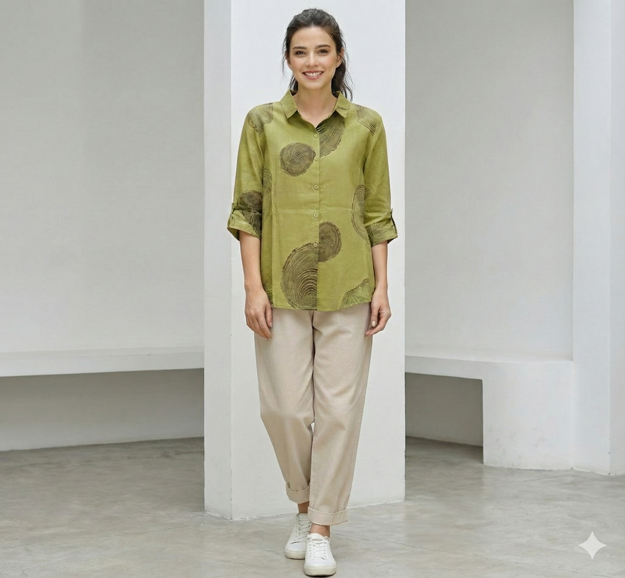 Women's Casual Shirt with Artistic Wood Grain Print