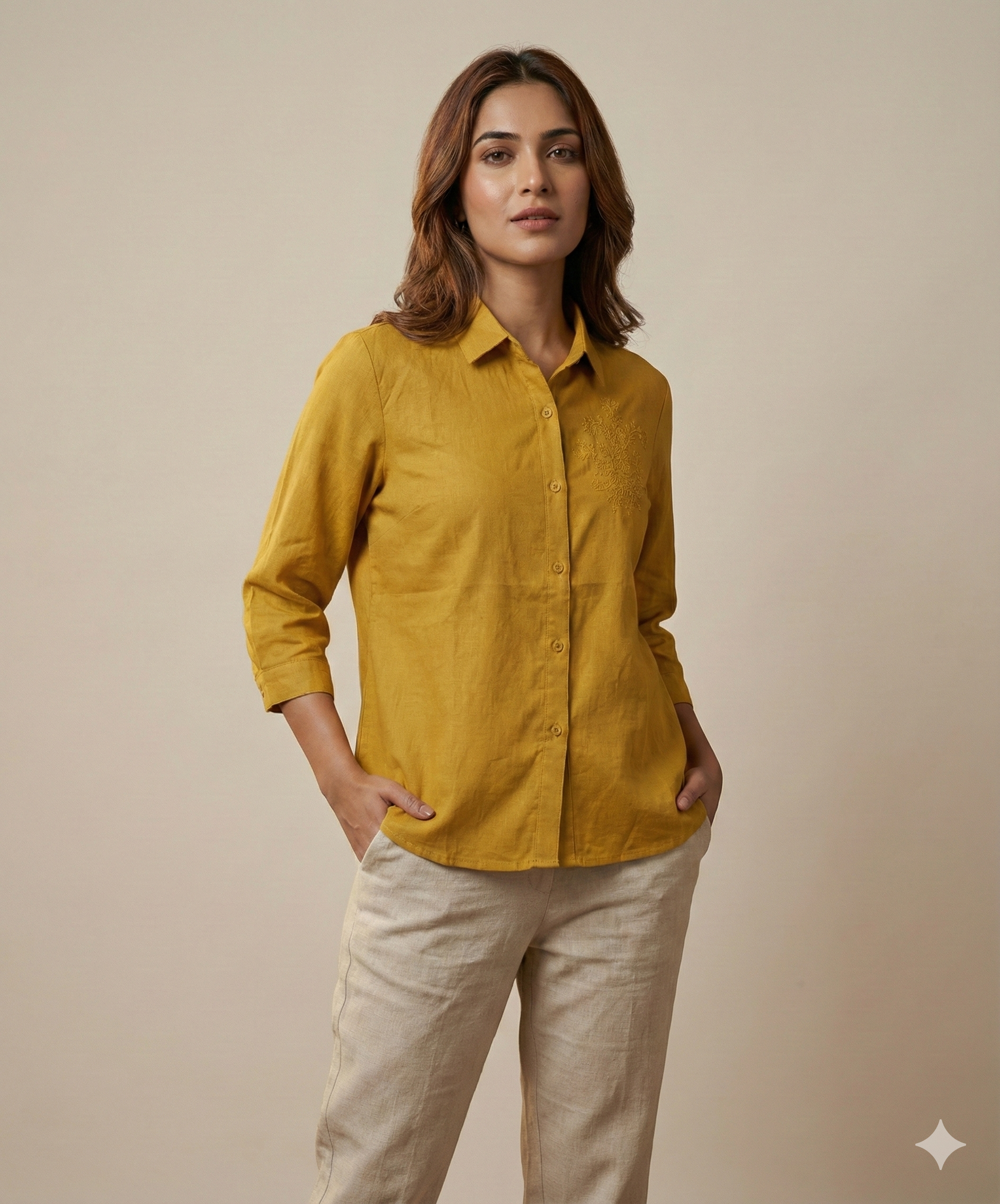 Women's Casual Shirt with Floral Embroidery