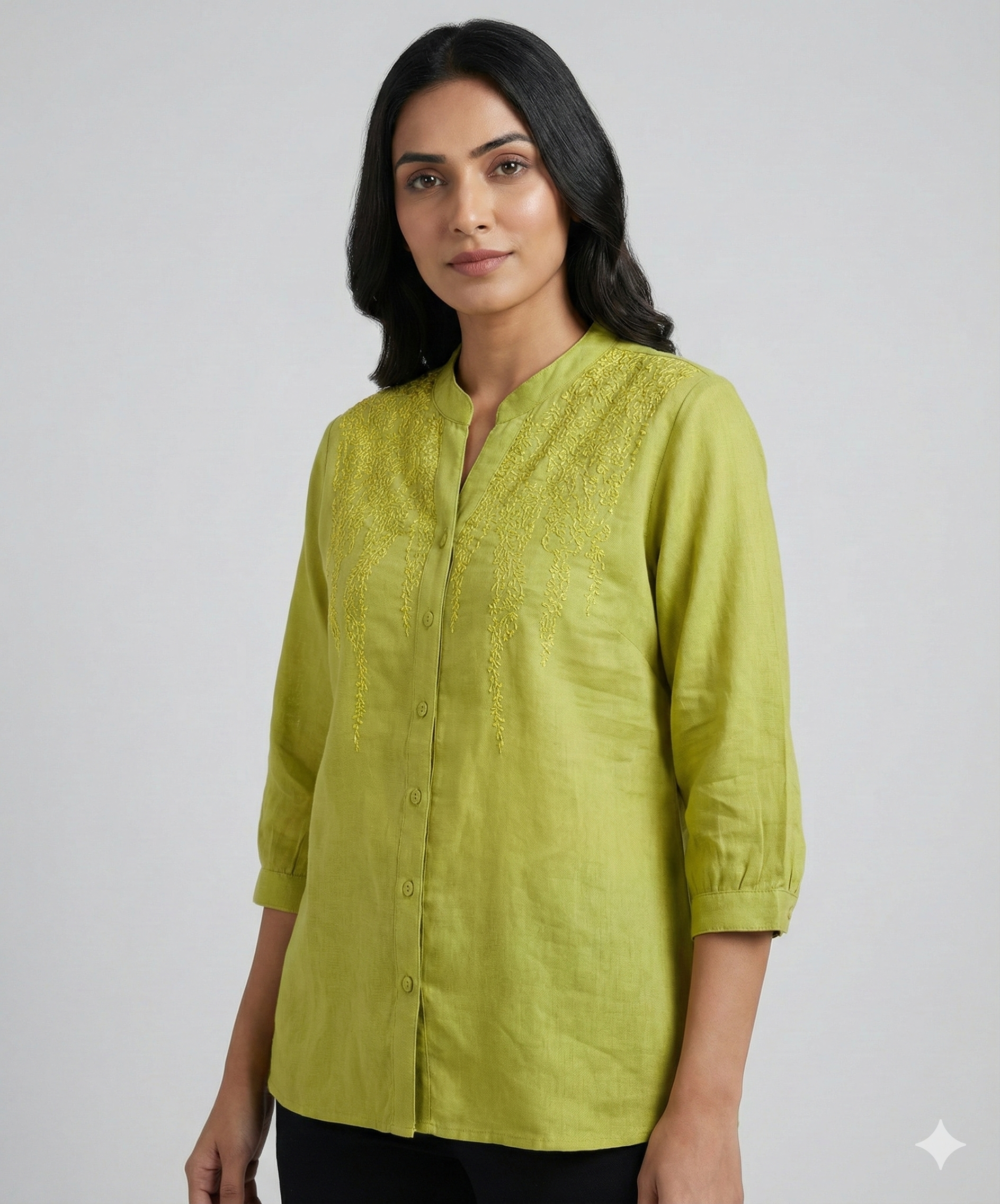 Women's Mandarin Collar Shirt with Thread Embroidery