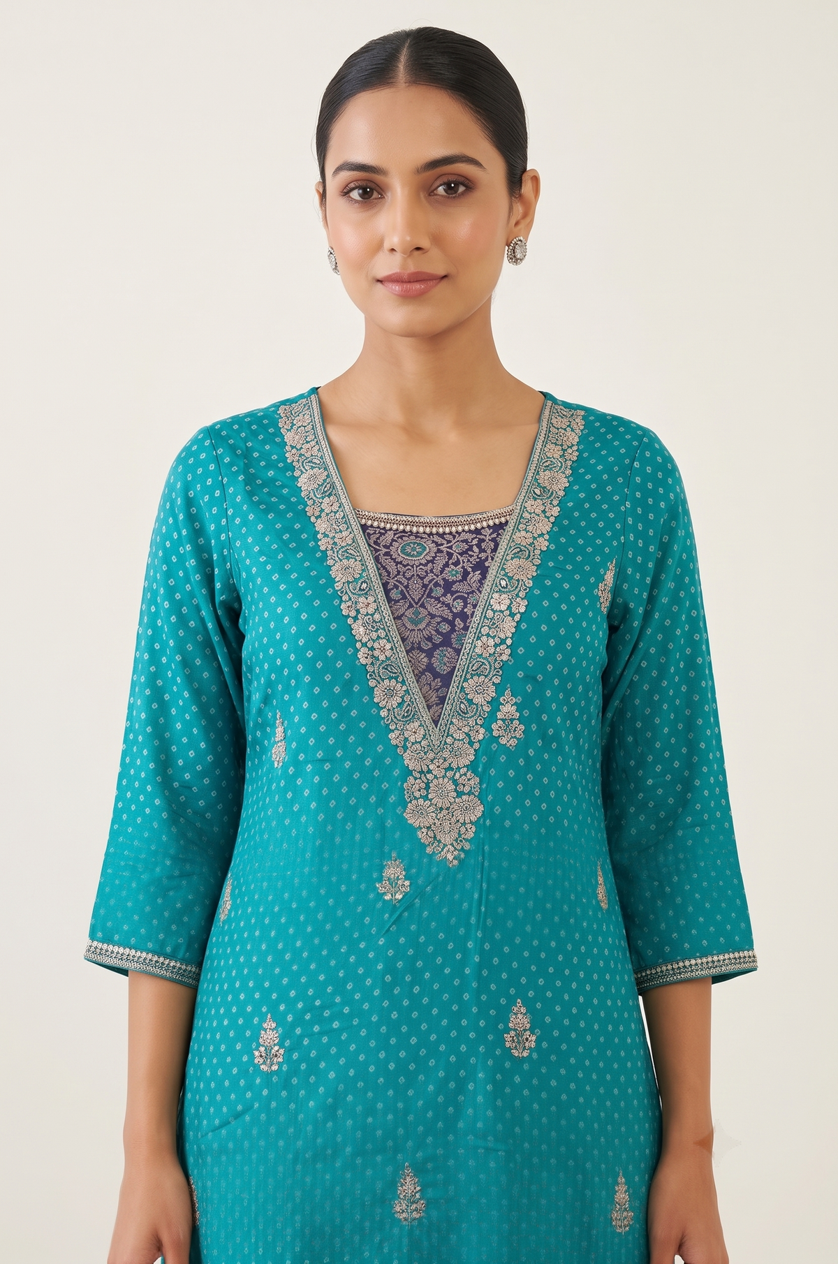 Blue Viscose Slub Straight Salwar Suit