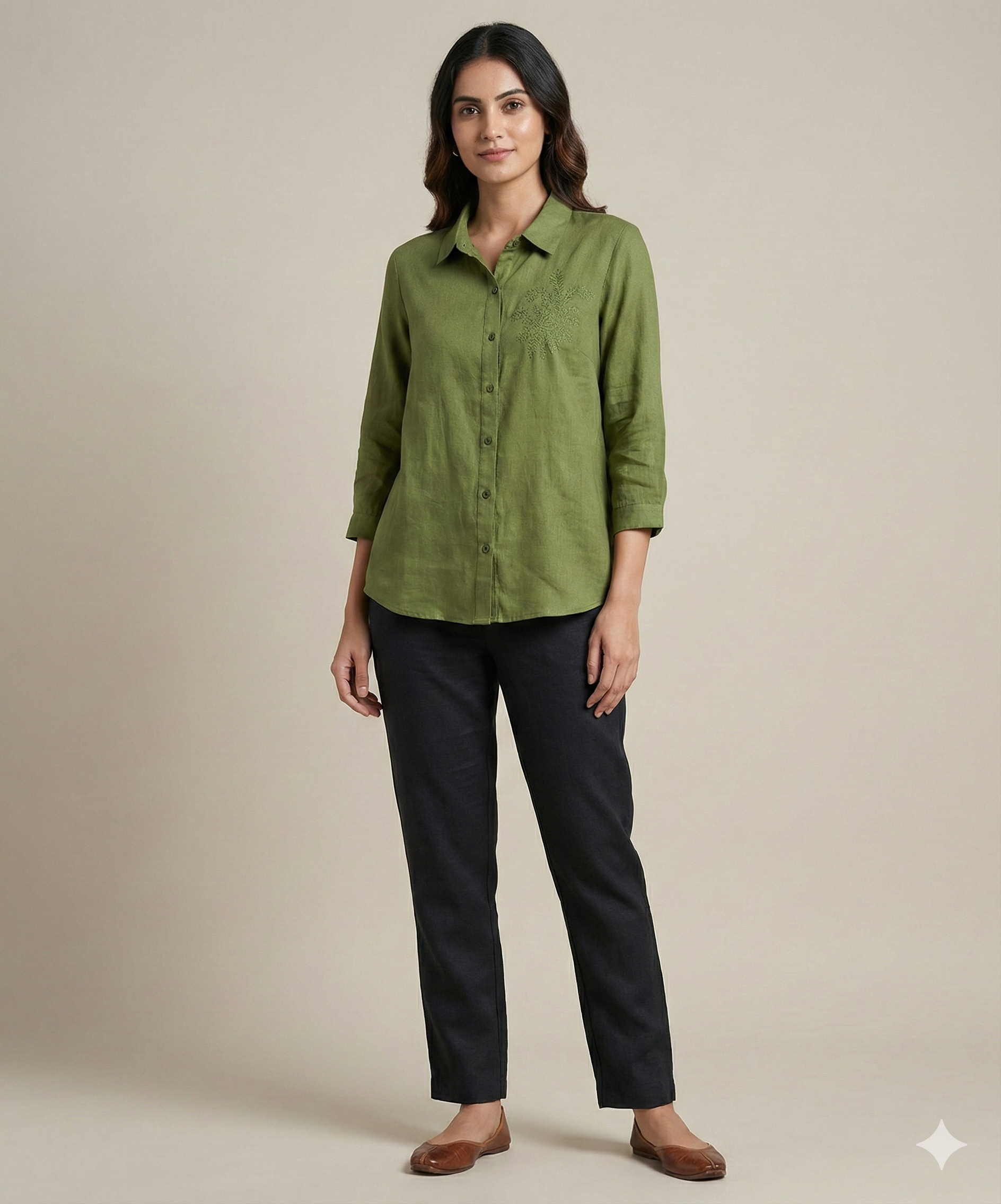 Women's Casual Shirt with Floral Embroidery