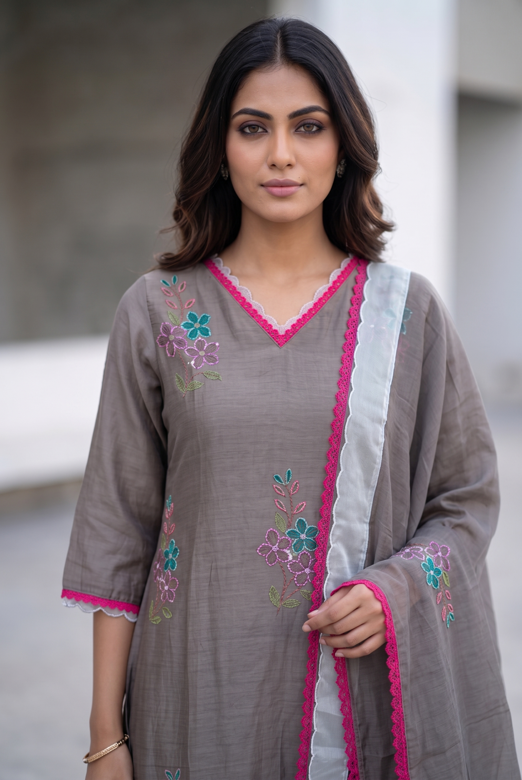 Brown Mal Chanderi A-line Salwar Suit