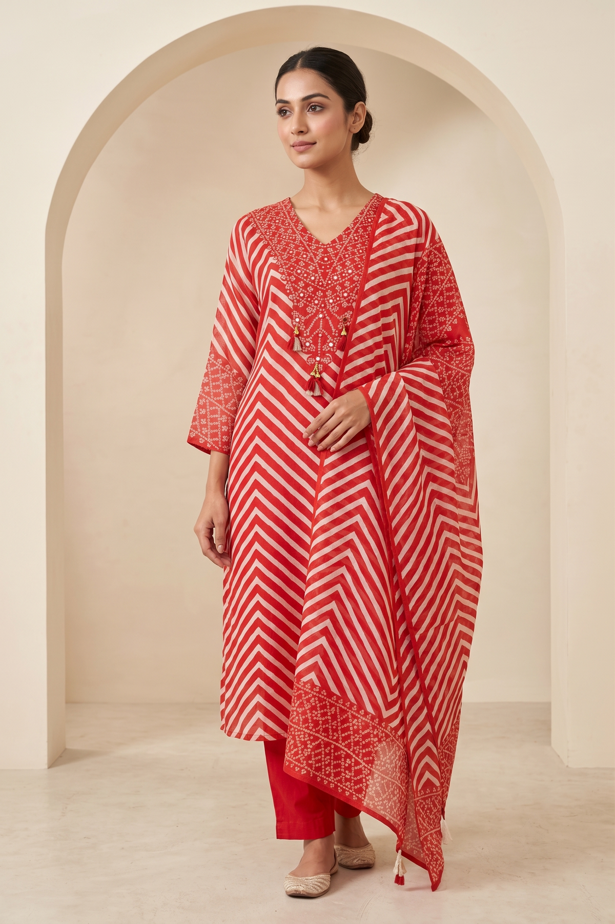 Red Mal Chanderi Straight Suit Set