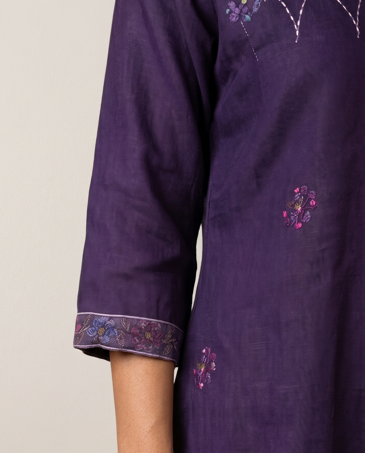 Purple  Semi-Linen  Straight Salwar Suit Set