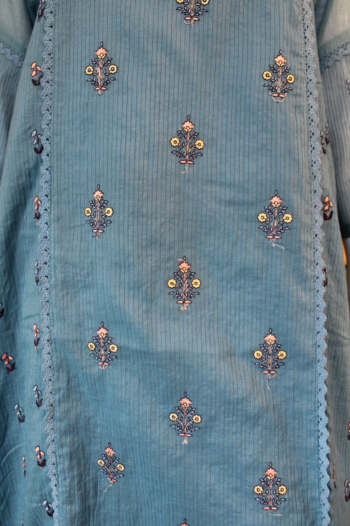 Blue Mal Chanderi A-line Salwar Suit Set