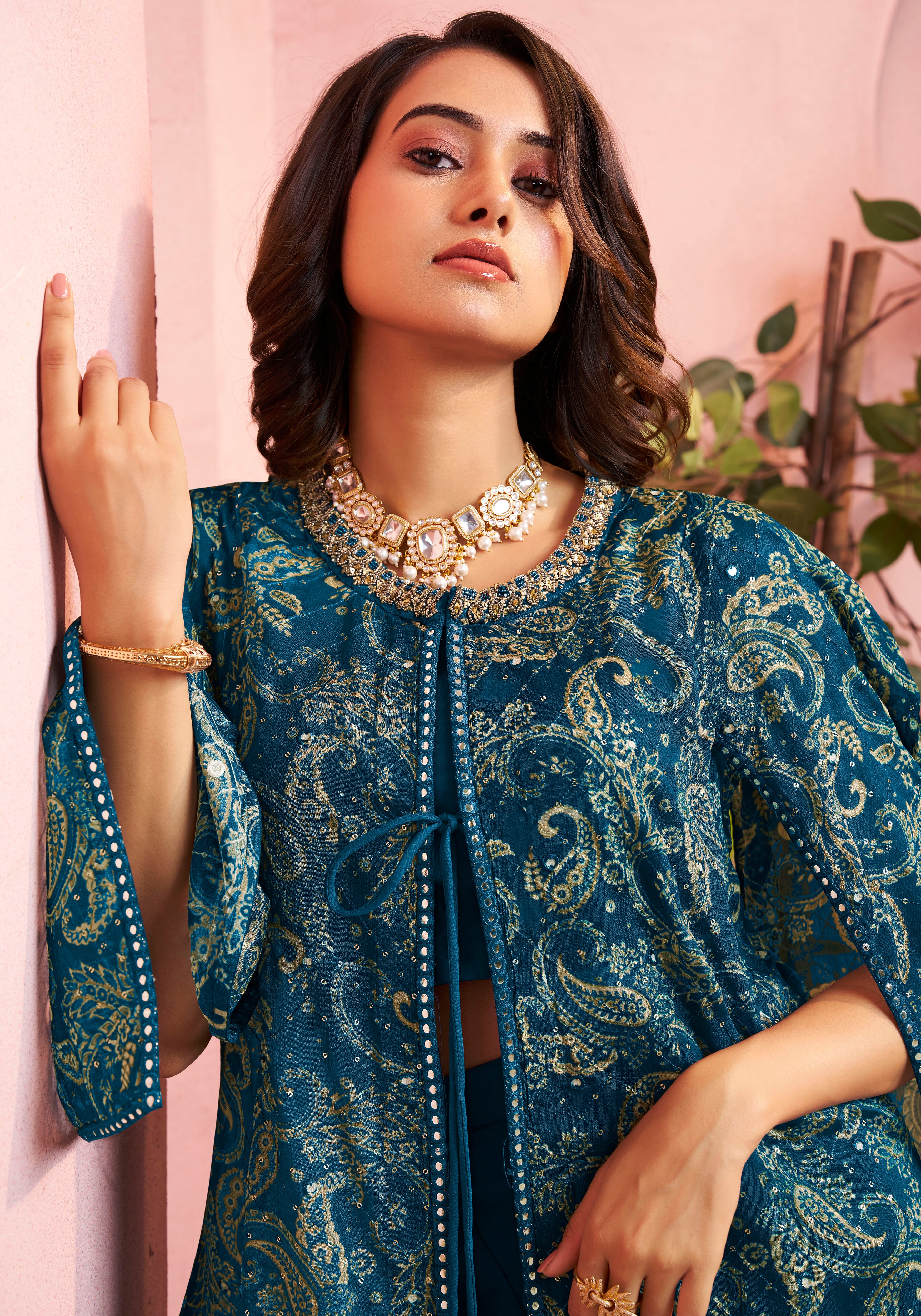 Peacock Blue Festive Co-ord Set