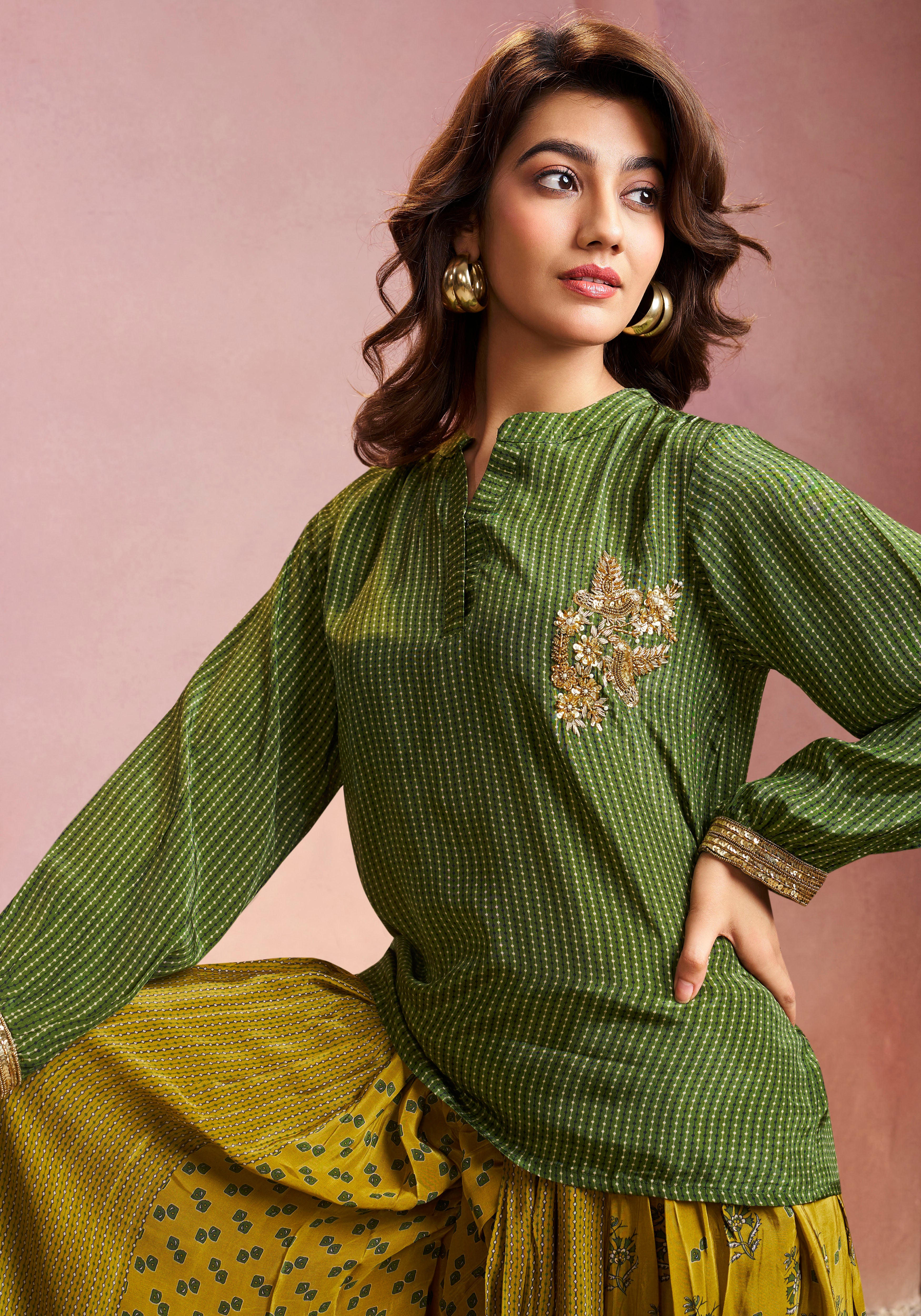 Green Coord Set with Intricate Accents & Khat Work