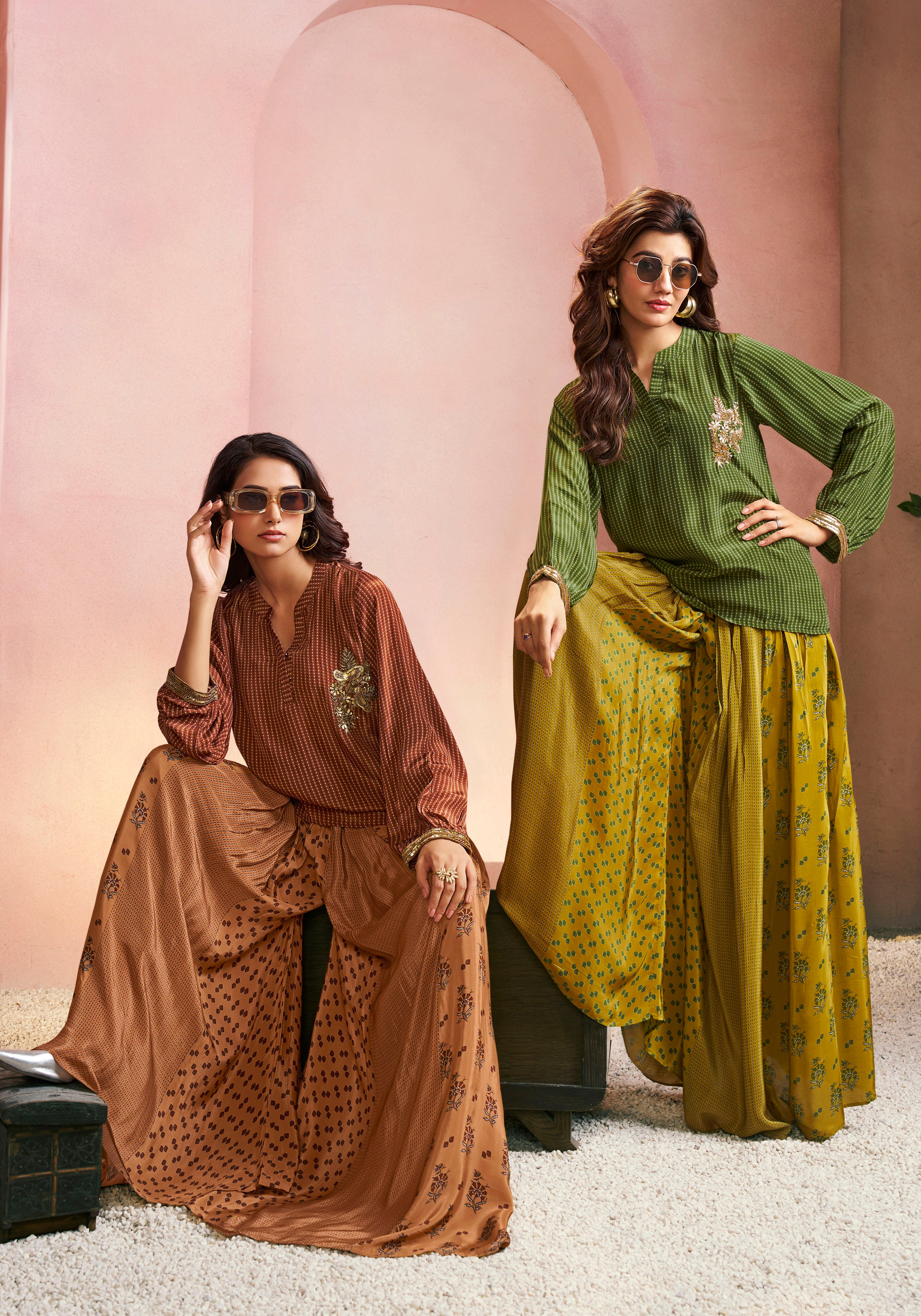Green Coord Set with Intricate Accents & Khat Work