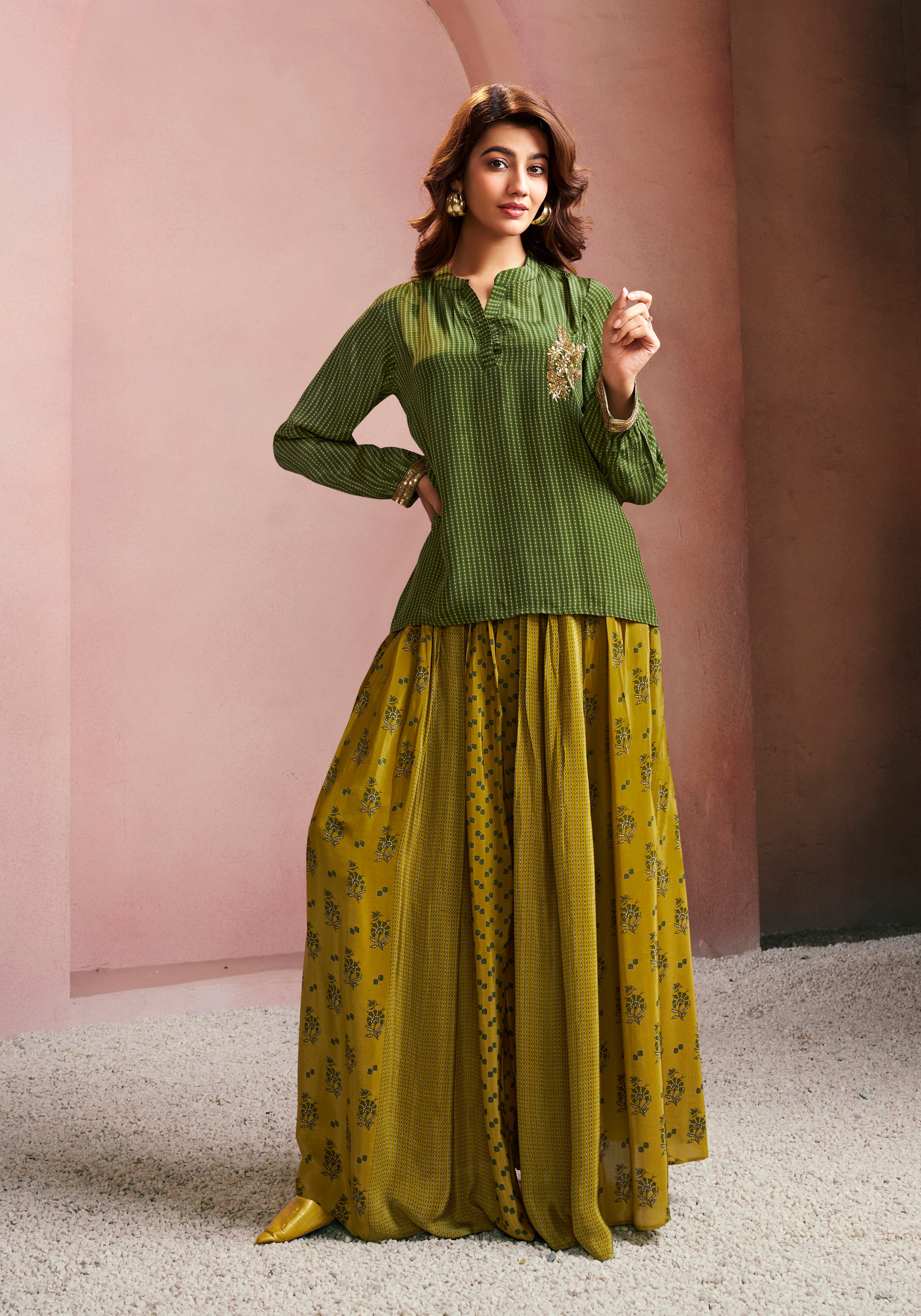 Green Coord Set with Intricate Accents & Khat Work