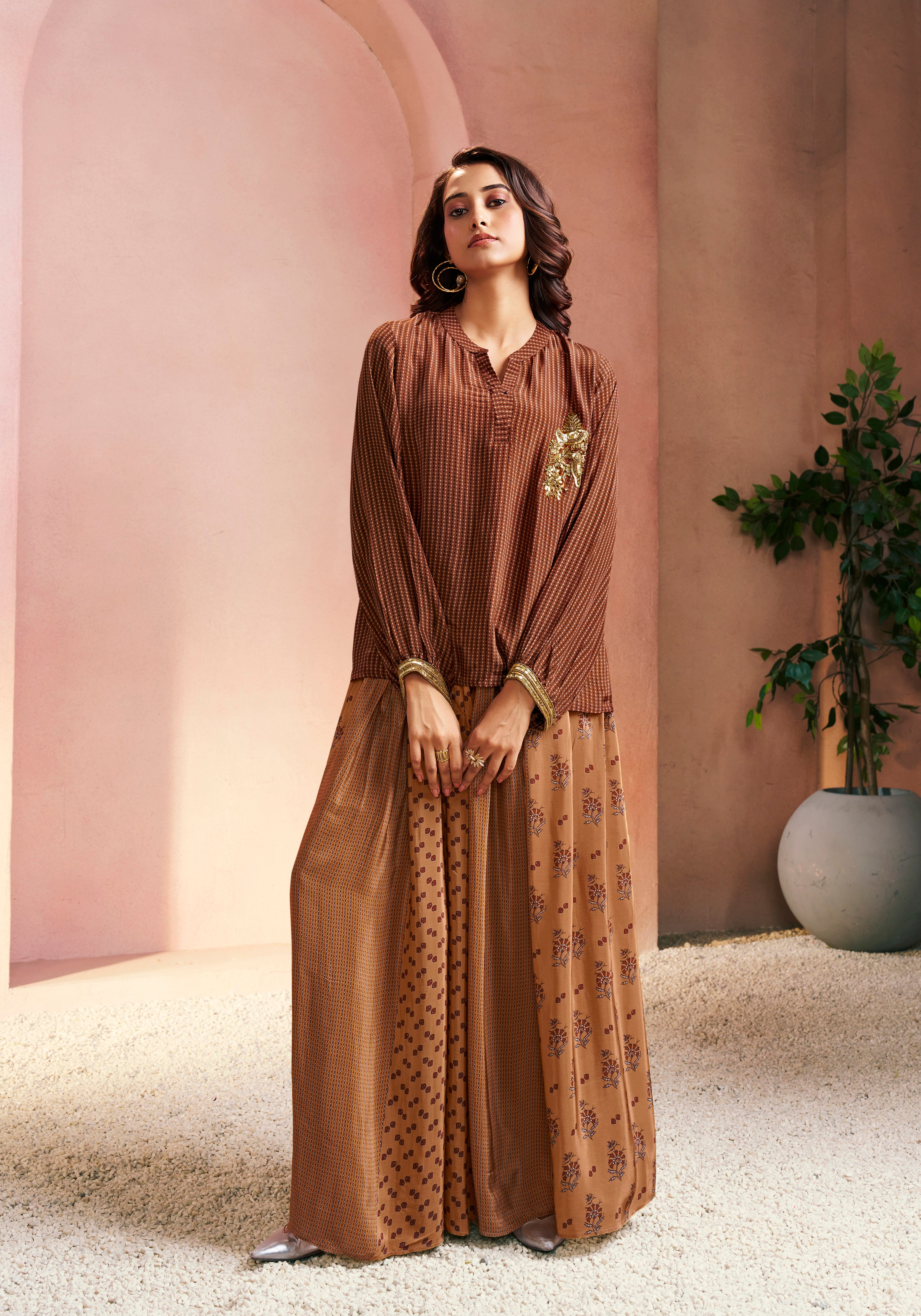 Rust Coord Set with Intricate Accents & Khat Work