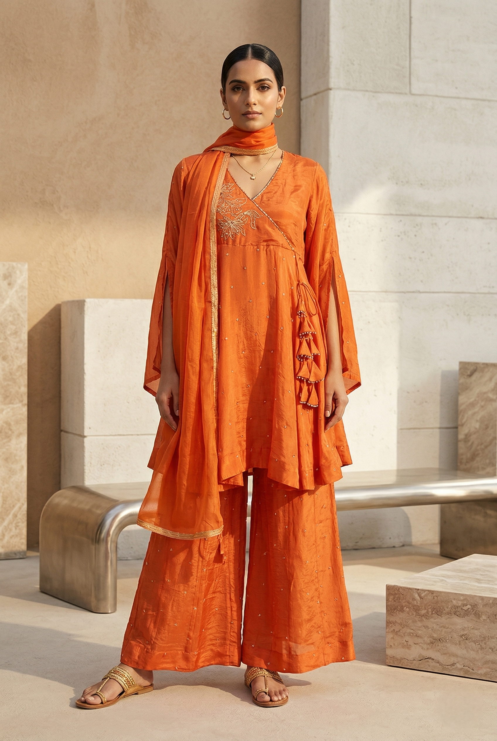 Rust Silk Flared Salwar Suit