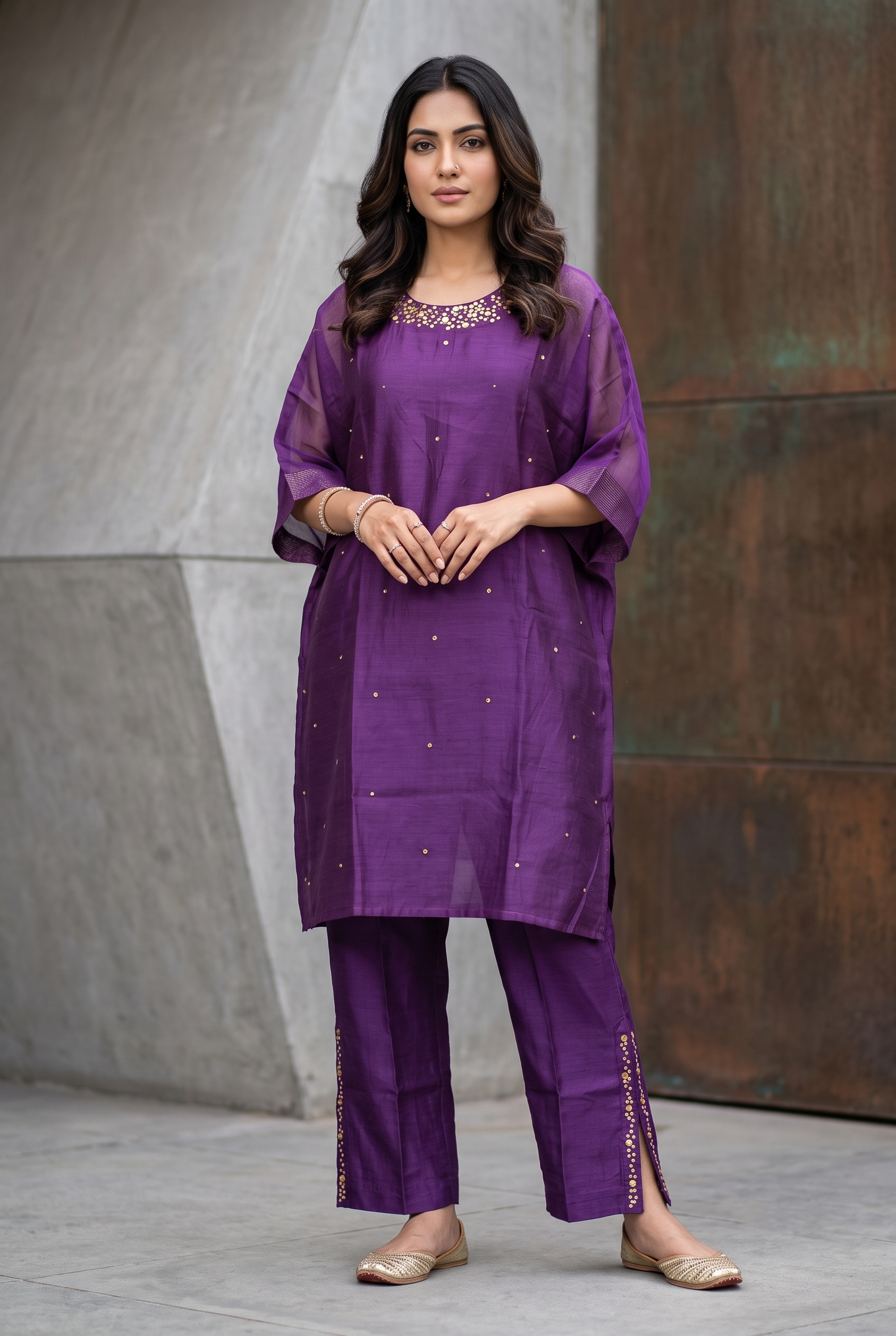 Purple Chanderi Kurta Set