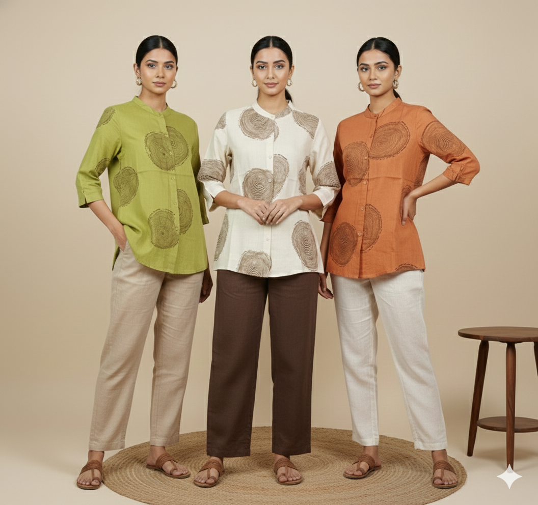 Women's Casual Shirt with Artistic Wood Grain Print