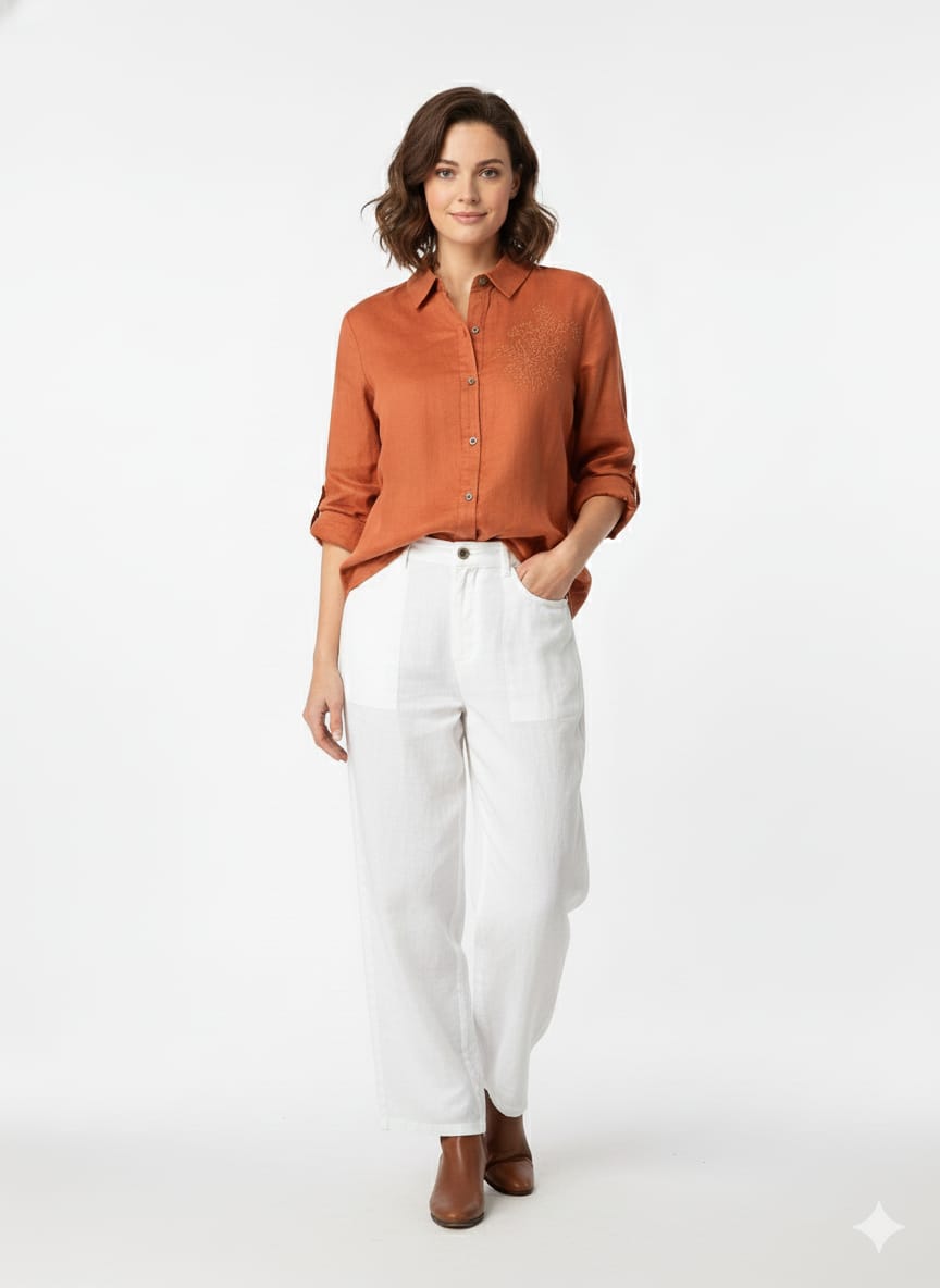 Women's Casual Shirt with Floral Embroidery