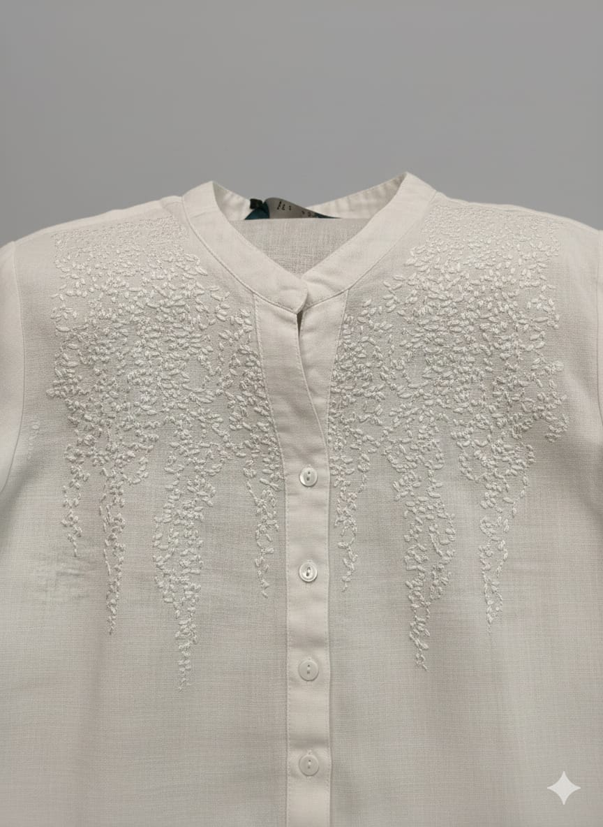 Women's Mandarin Collar Shirt with Thread Embroidery