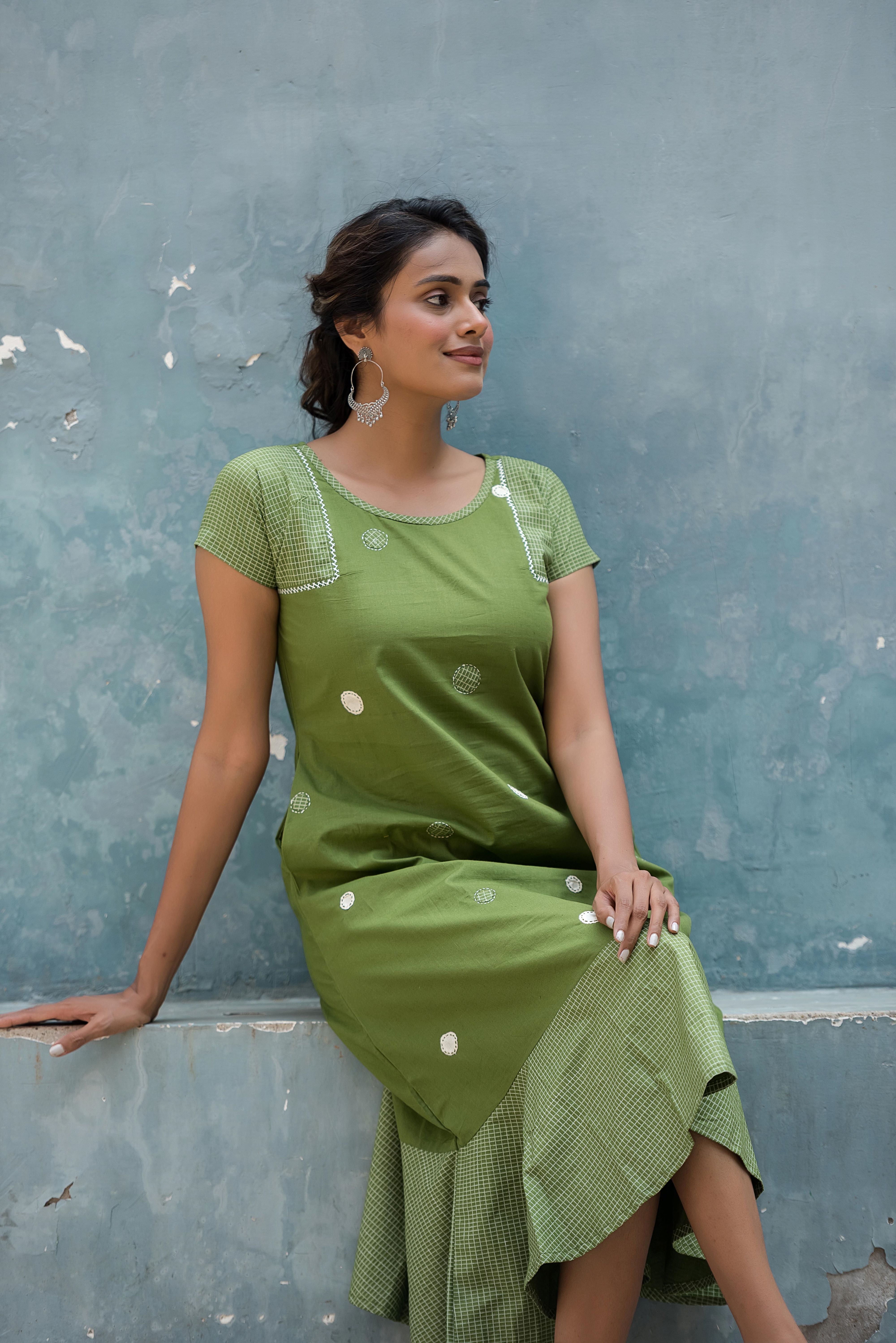 Bottle Green Tiered Dress