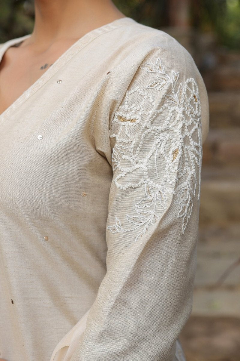 PAYAL Beige Cream Kurta Suit Set with Delicate Hand Work Detailing - Payal