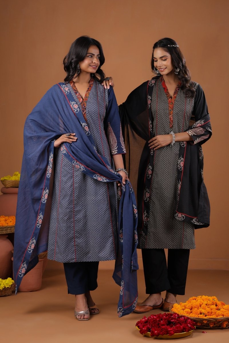 PAYAL Blue Kurta Suit with Printed Sleeve Design - Payal
