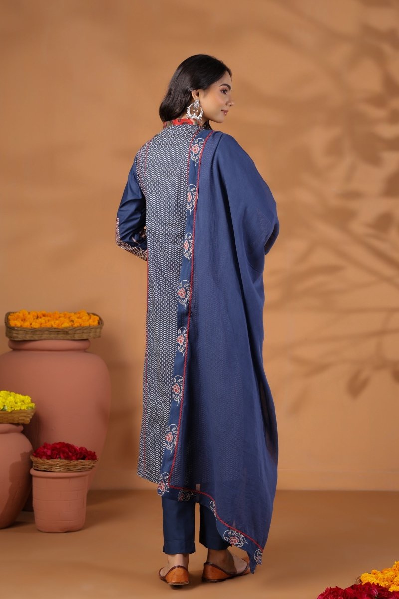 PAYAL Blue Kurta Suit with Printed Sleeve Design - Payal
