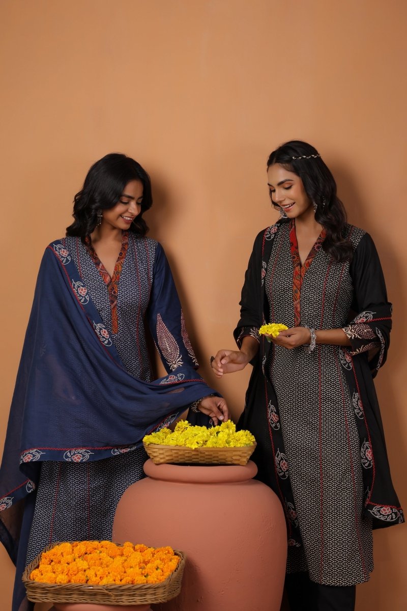 PAYAL Blue Kurta Suit with Printed Sleeve Design - Payal