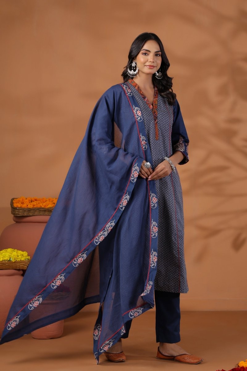 PAYAL Blue Kurta Suit with Printed Sleeve Design - Payal