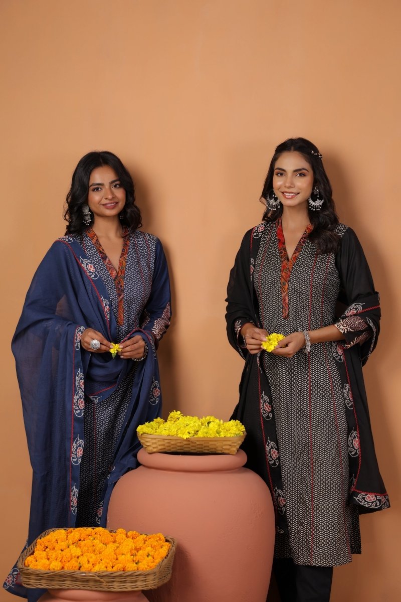 PAYAL Blue Kurta Suit with Printed Sleeve Design - Payal