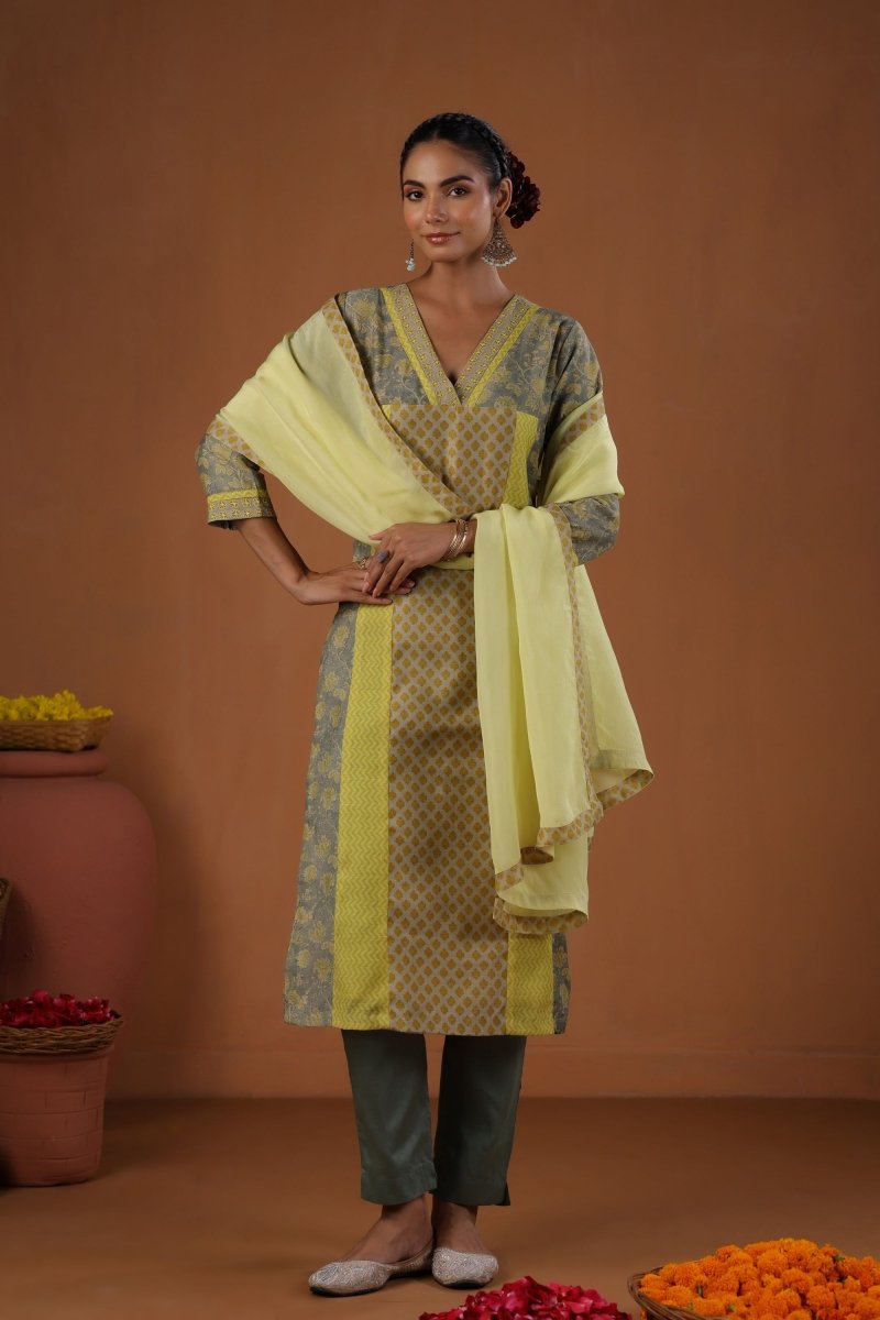 PAYAL Canary Yellow Kurta Suit Set with Hand Work Detailing - Payal