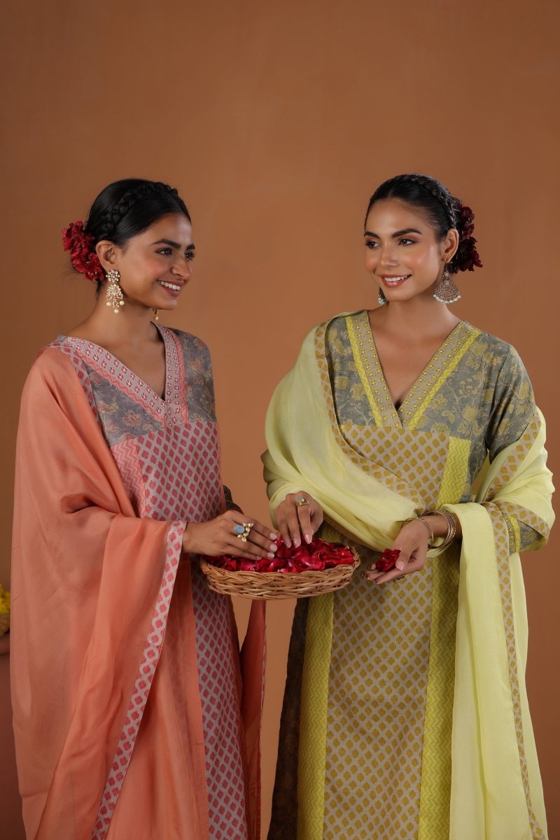 PAYAL Canary Yellow Kurta Suit Set with Hand Work Detailing - Payal