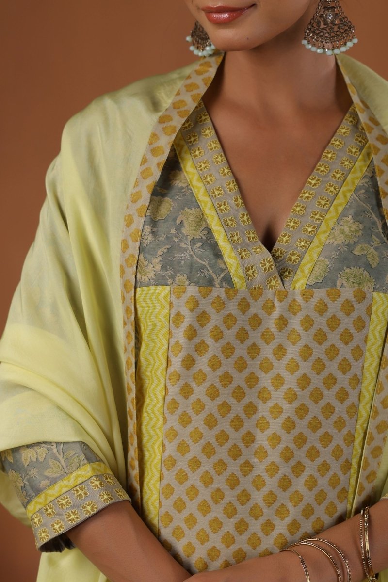 PAYAL Canary Yellow Kurta Suit Set with Hand Work Detailing - Payal