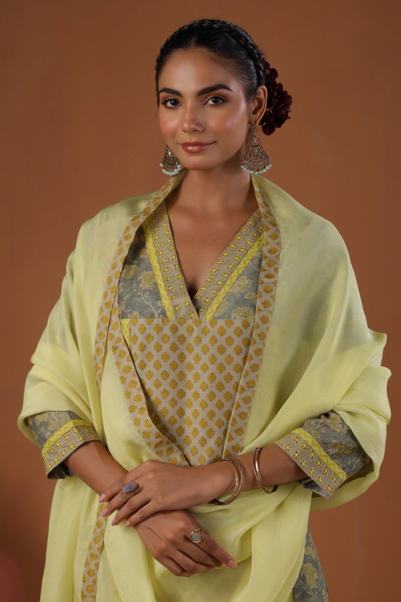 PAYAL Canary Yellow Kurta Suit Set with Hand Work Detailing - Payal
