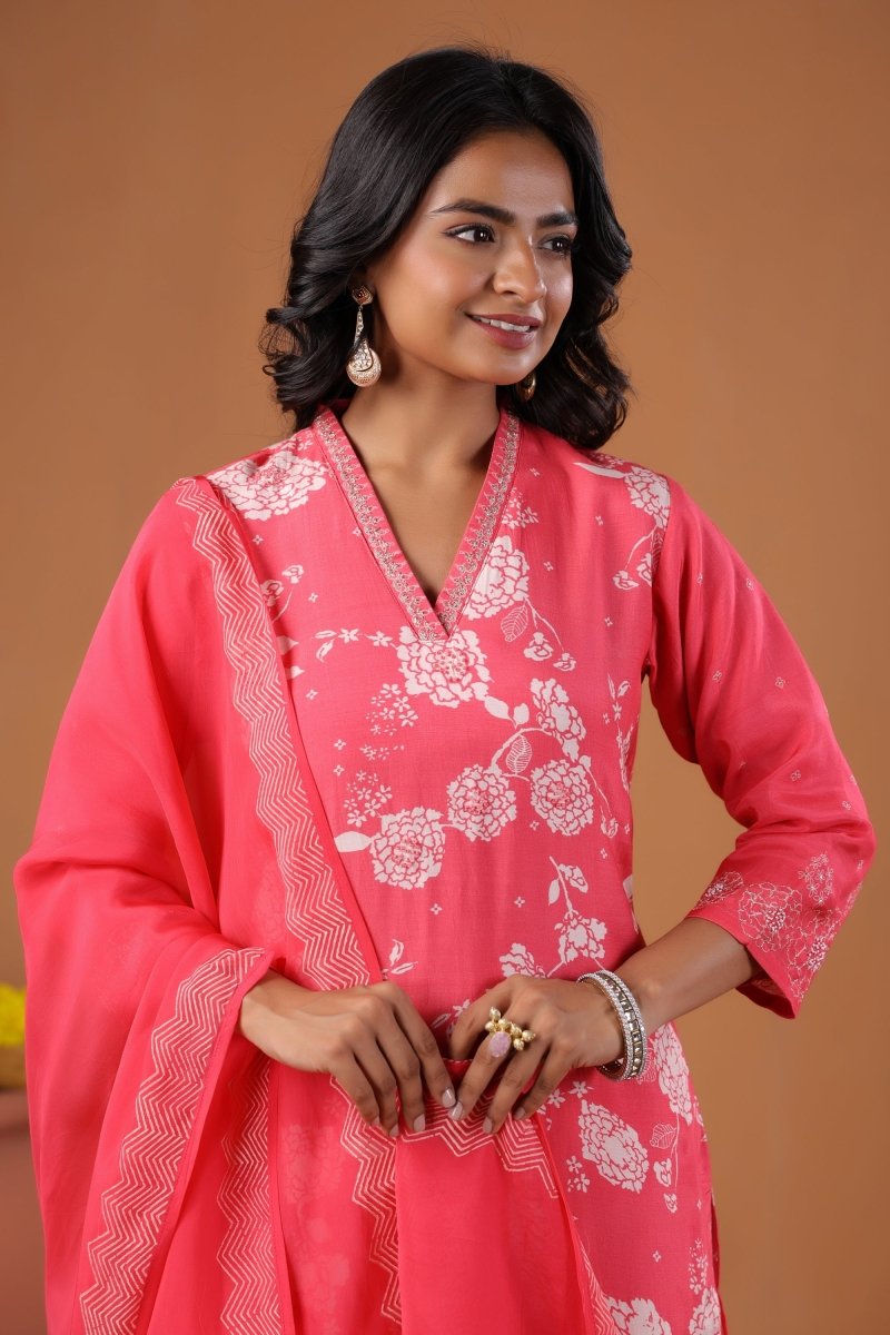 PAYAL Cercie Pink Kurta Suit Set with Floral Print Design - Payal