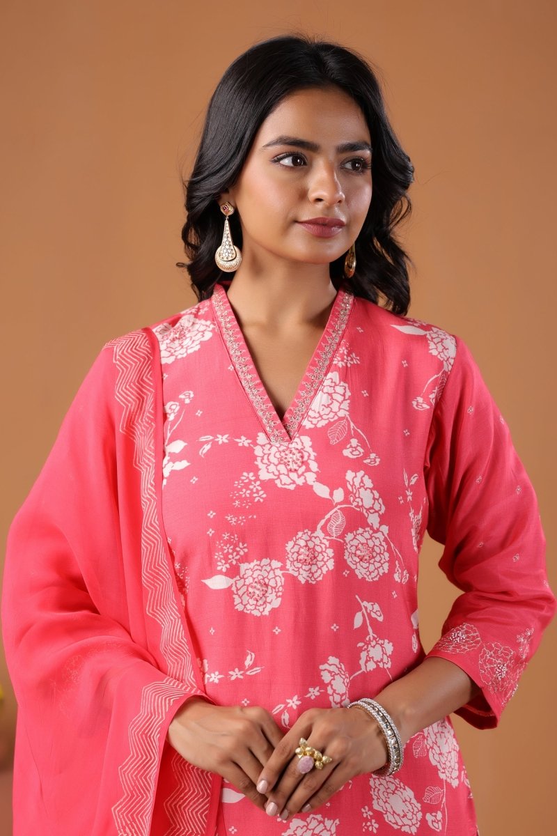 PAYAL Cercie Pink Kurta Suit Set with Floral Print Design - Payal