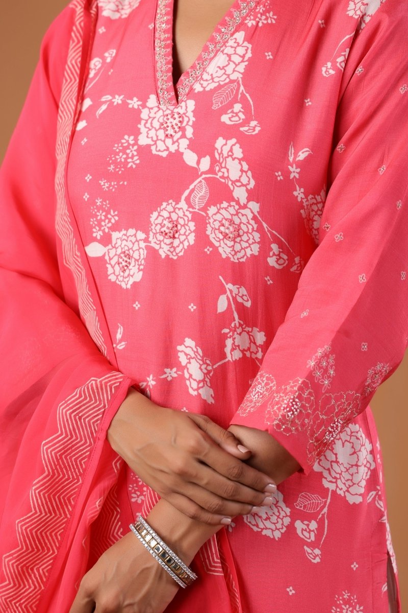 PAYAL Cercie Pink Kurta Suit Set with Floral Print Design - Payal