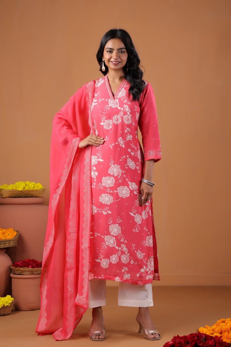 PAYAL Cercie Pink Kurta Suit Set with Floral Print Design - Payal