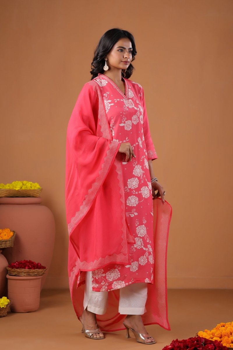 PAYAL Cercie Pink Kurta Suit Set with Floral Print Design - Payal