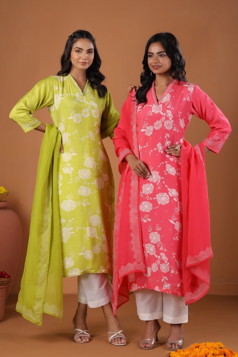 PAYAL Cercie Pink Kurta Suit Set with Floral Print Design - Payal