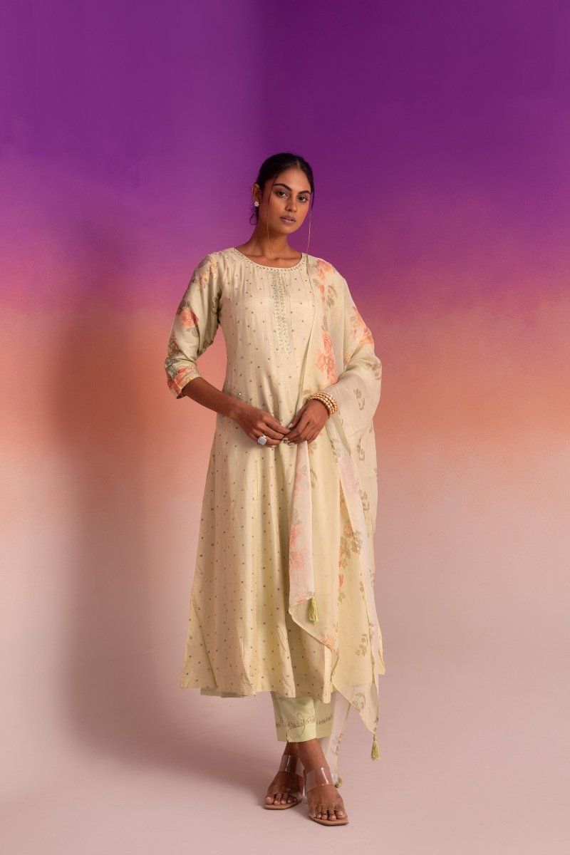 PAYAL Crayola Yellow Kalidar Suit Set with Subtle Embroidery - Payal