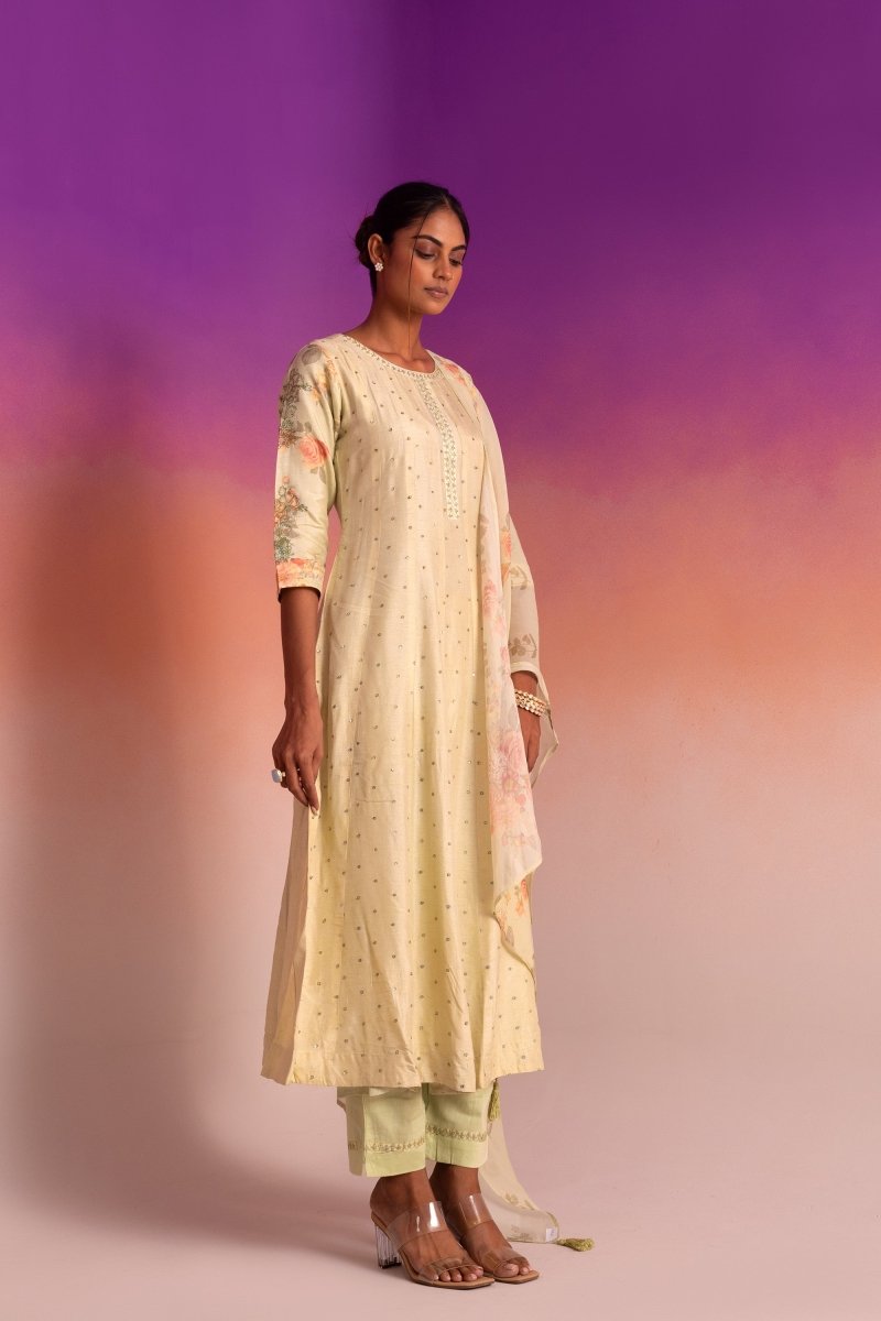 PAYAL Crayola Yellow Kalidar Suit Set with Subtle Embroidery - Payal