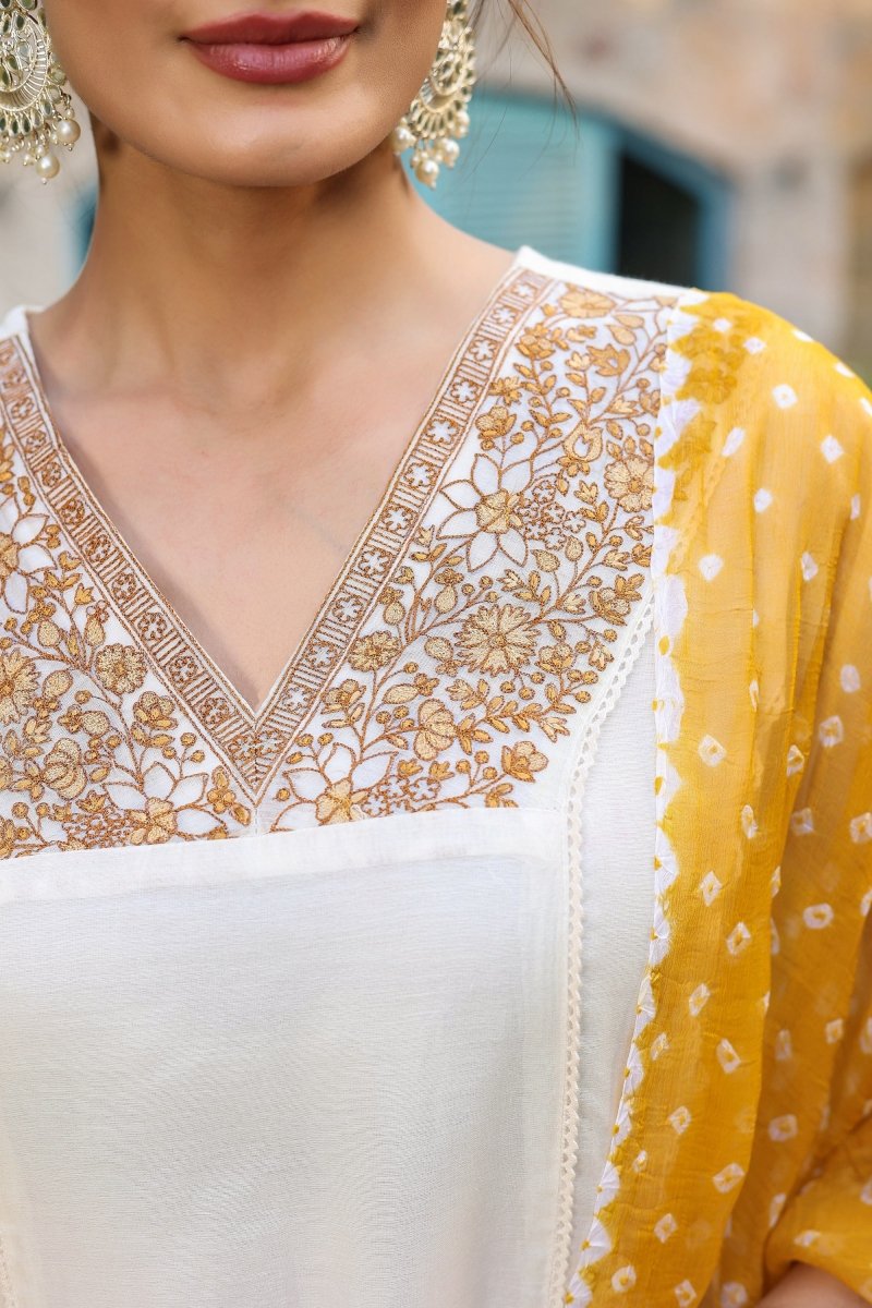 PAYAL Cream White Kurta Suit Set with Embroidery Detailing - Payal