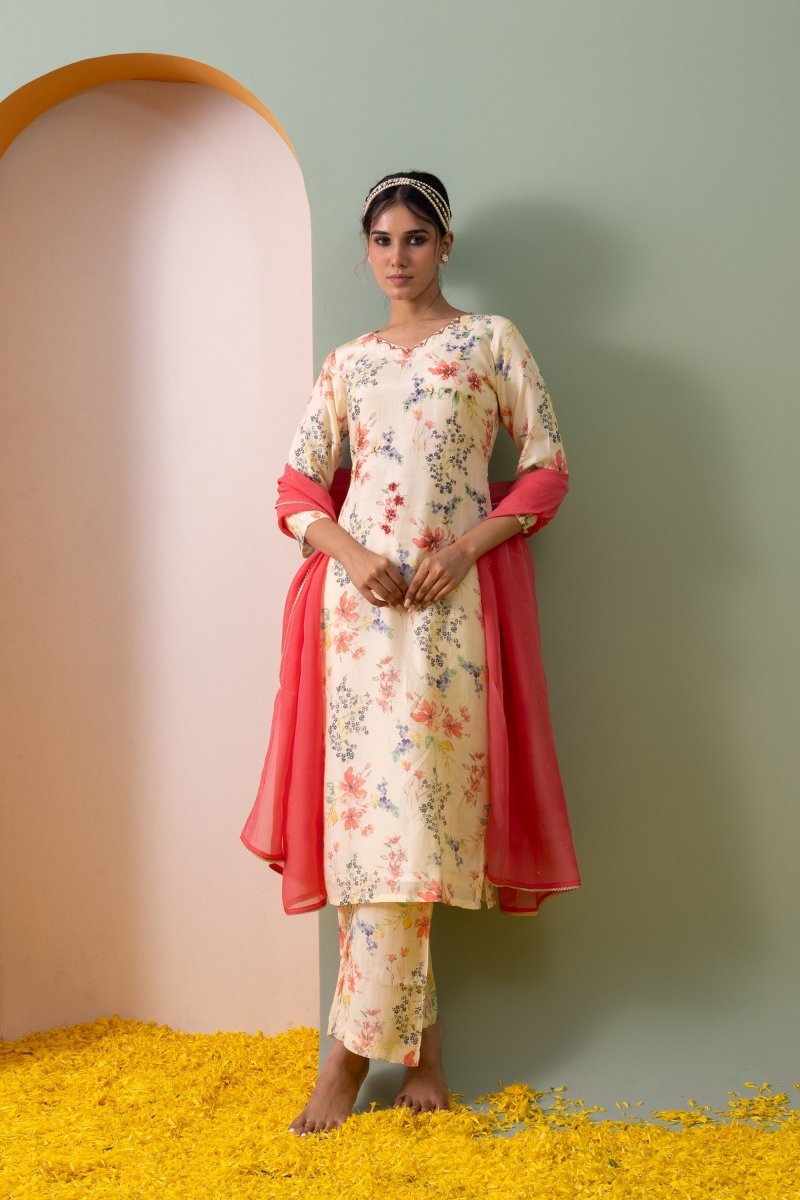 PAYAL Cream Yellow Kurta Suit Set with Amazing Print - Payal