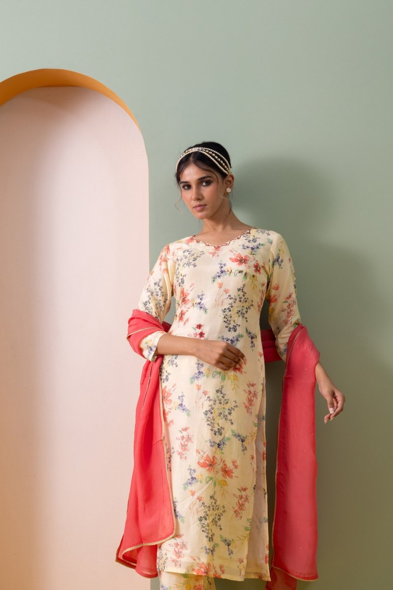 PAYAL Cream Yellow Kurta Suit Set with Amazing Print - Payal