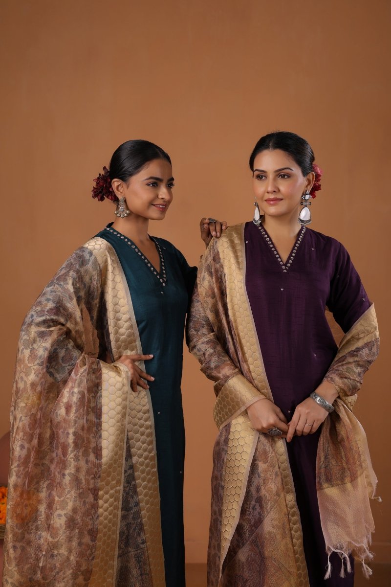 PAYAL Dark Purple Kurta Suit Set with Khat Work Detailing - Payal