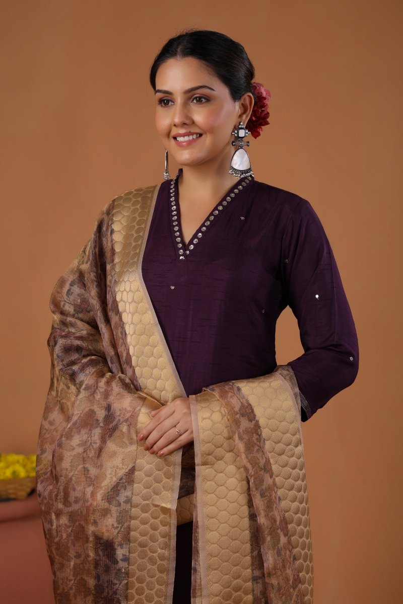 PAYAL Dark Purple Kurta Suit Set with Khat Work Detailing - Payal