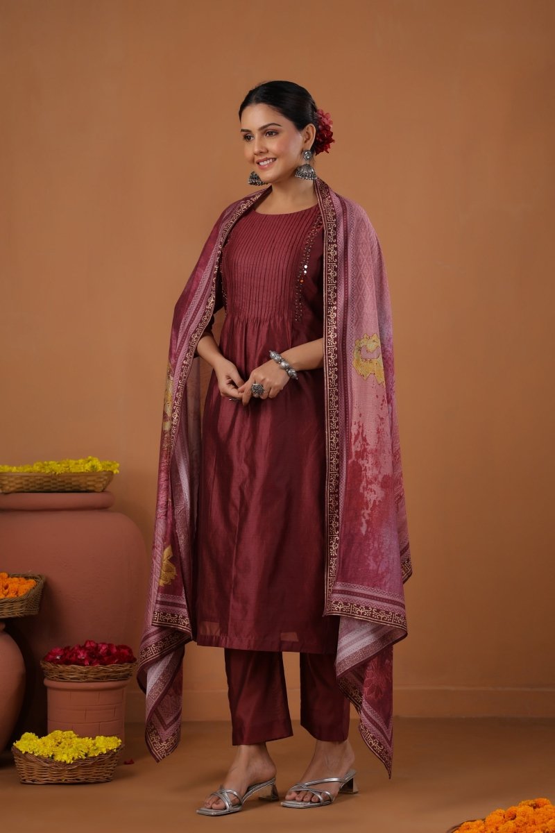 PAYAL Deep Maroon Kurta Suit Set for all Festivals - Payal