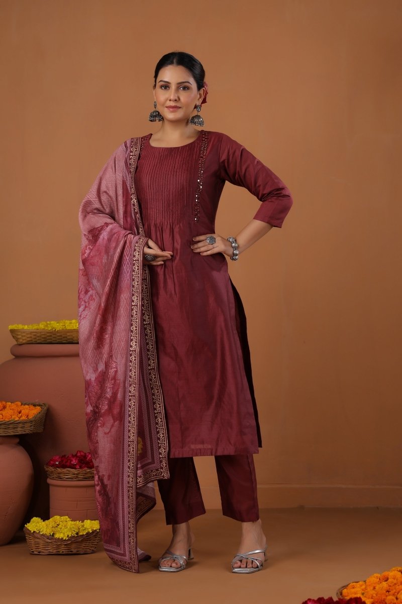 PAYAL Deep Maroon Kurta Suit Set for all Festivals - Payal