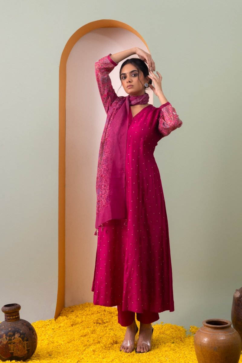 PAYAL Fadango Pink Kalidar Suit Set with Intricate Khat Embroidery - Payal