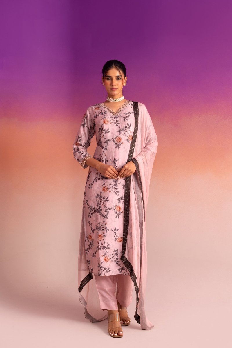 PAYAL Flamingo Pink Kurta Suit Set with Intricate Khat Hand Embroidery - Payal