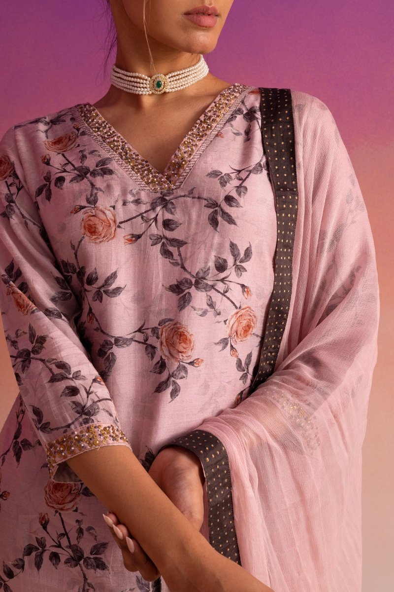 PAYAL Flamingo Pink Kurta Suit Set with Intricate Khat Hand Embroidery - Payal