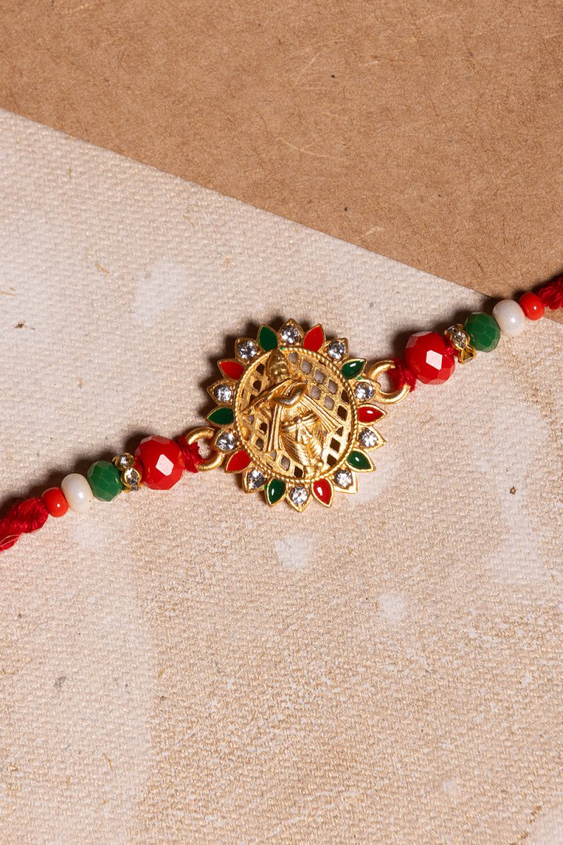 PAYAL Gold Pleated Lord Krishna Inspired Rakhi Thread celebrating Good over Evil - Payal