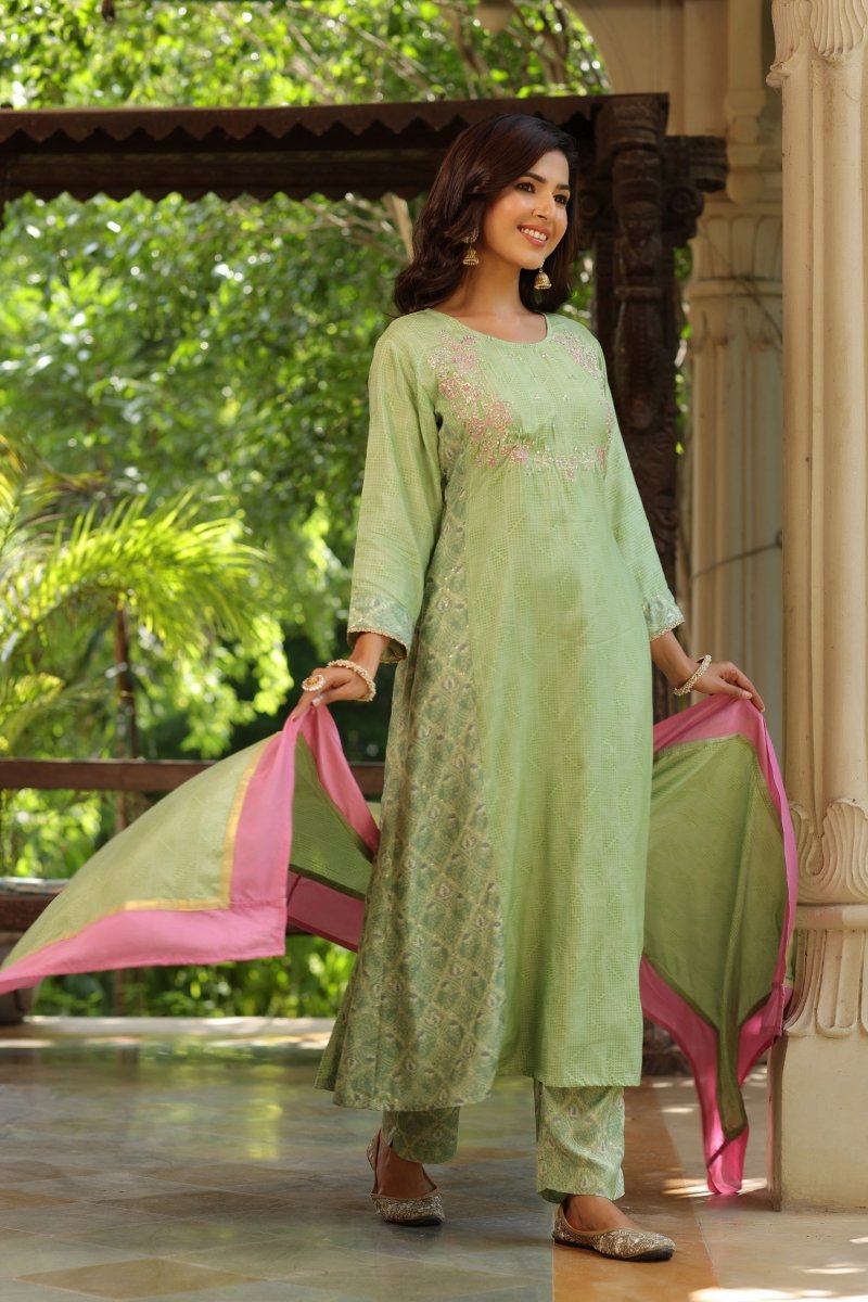 PAYAL Green Silk with HandWork Detailing - Payal